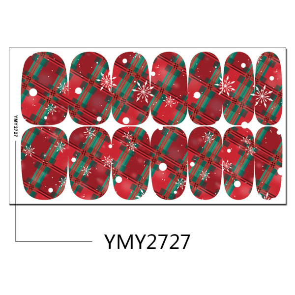 14 sæt juletryk-på-negle, julefirkantede ovale falske