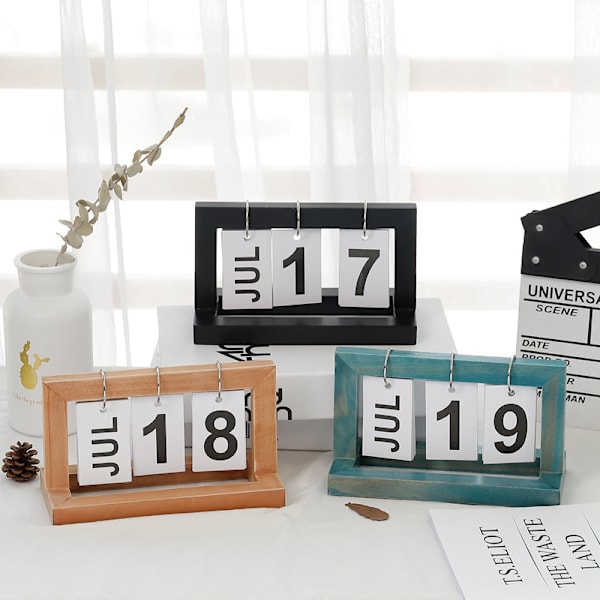 1 Stycke Träskrivbords kalender 2022 Vertikal Vändbar, Retro Evig