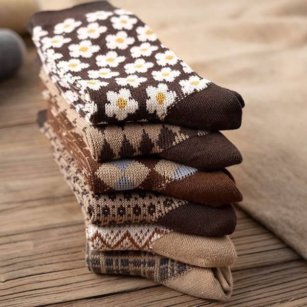 6 Par Dame Strømper til Vinter, Varme Tykke Strømper Vintage Casual Bløde