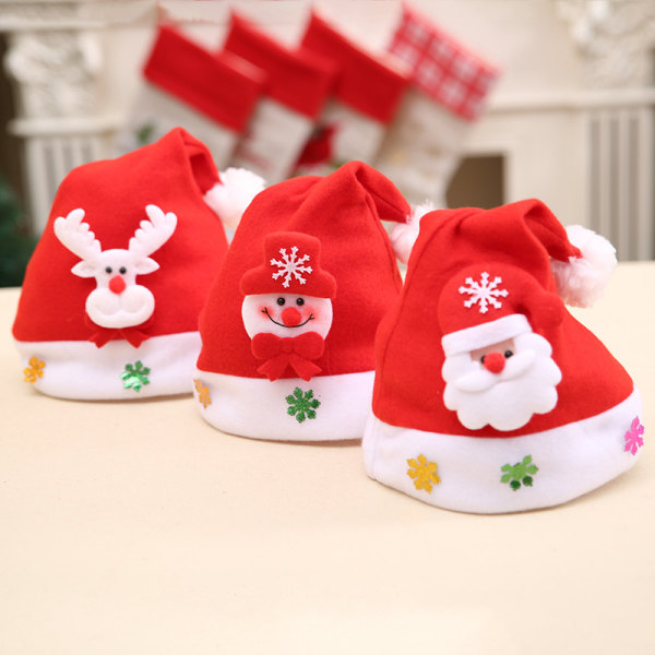Sjovt julesæt: Hat 3 stk pakke - Julemandshat,, røde hatte