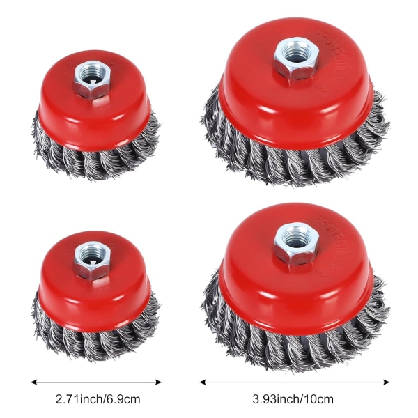 Tråd børste rengjøring, 4 stk koniske børster for vinkelsliper, Twiste