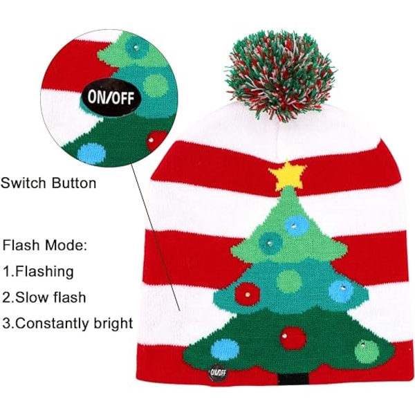 LED Julehue med Lys, Strikket Hue med Farver