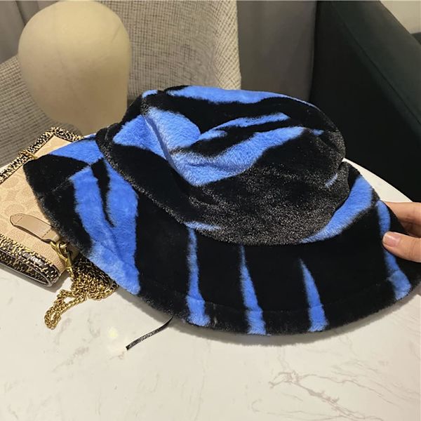 Pälshatt Fluffig Bucket Hat Vinter Fiskehatt för Kvinnor Flickor - Blå