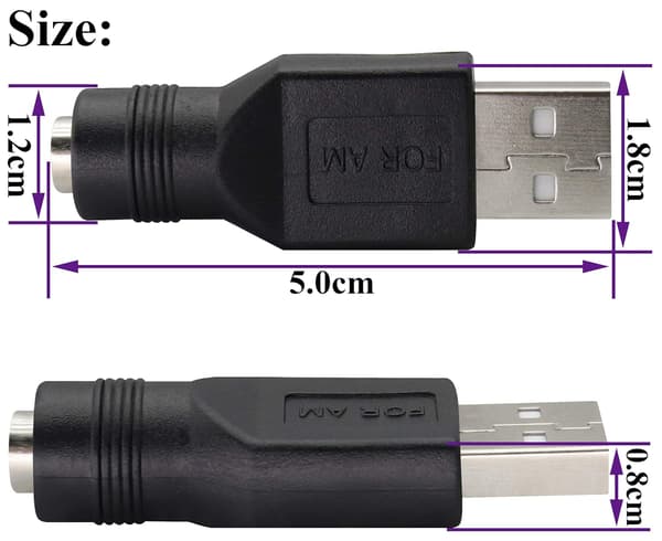 USB2.0 A uros-DC 5.5x2.1mm DC-liitäntä latausliitäntä
