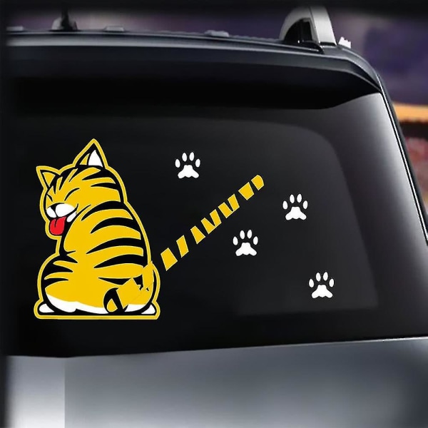 2 Pcs Cartoon Cat Moving Tail Paws Sticker Window Reflective Shee