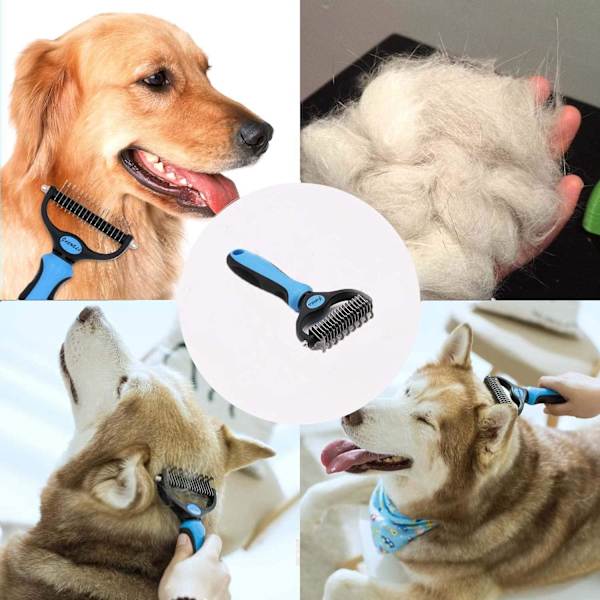 Pet Grooming Tool Blå - 2-sidet Underuldsskraber til Hunde & Katte - Sikker