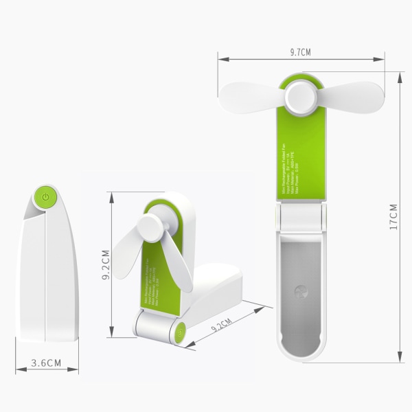 Mini hopfällbar handhållen fläkt, bärbar handhållen uppladdningsbar handhe
