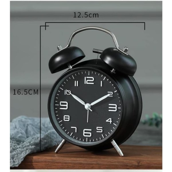 Dubbelklocka Retro Väckarklocka, Analog Tyst Alarm Cl
