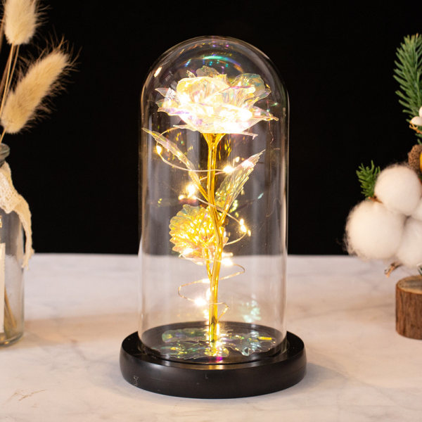 Led Fortryllet Galaxy Rose Evig 24k Gullfolie Blomst Med Fe