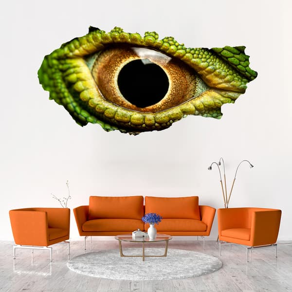 3D Broken Wall Vision Dinosaur Lizard Eyes Veggdekor