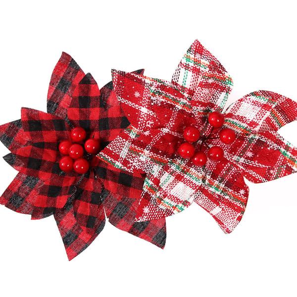 6 stykker tartan juleblomster julepynt jul