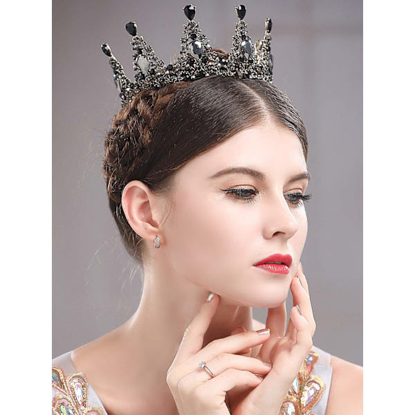 Barokk krone svart brudekrystall tiara krone gotisk bryllup hodeplagg