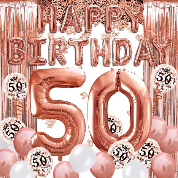 50 år rosegull bursdagsdekorasjon, gratulerer med dagen banner, han