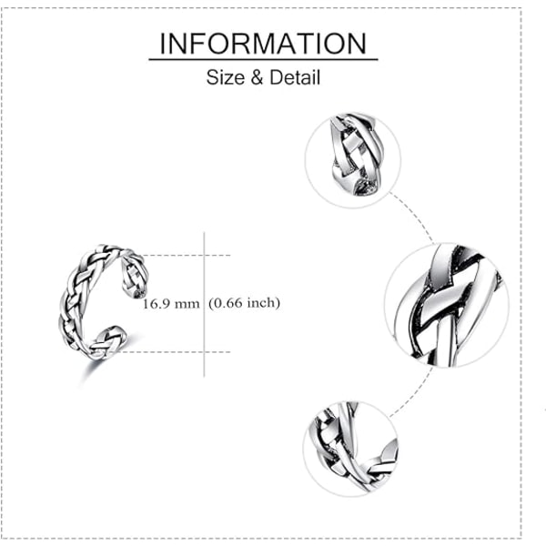 S925 Sterling Silver Ring för kvinnor Justerbar Celtic Knot/Twist/