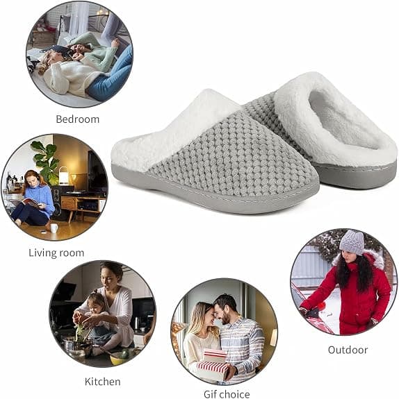 Grå hjemmesko til kvinder, varme, med memory foam, skridsikker, DXGHC