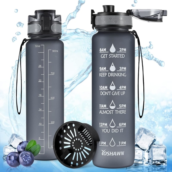 Sportvattenflaska 1 liter, BPA-fri vattenflaska med Motivatio