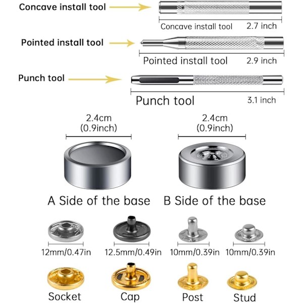 120 stk Metall Snap-knapper Sett, Metalliske Snap-knapper med DXGHC