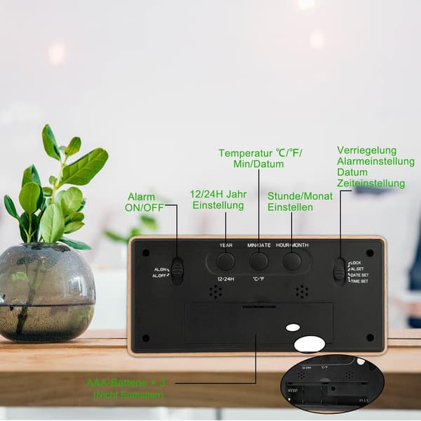 Trä Digital Väckarklocka, LED Väckarklocka Tyst Digital C