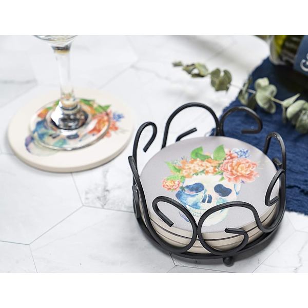 Sort Jern Metal Coaster Holder til 4 til 8 stk. Runde Coast DXGHC