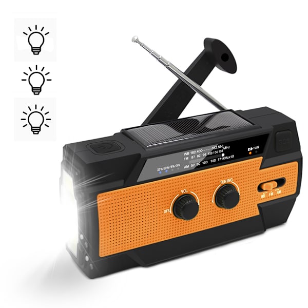 Værradio for nødsituasjoner 4000mAh (Modell A1) Solcelle/Sveiv/Batteri-drevet