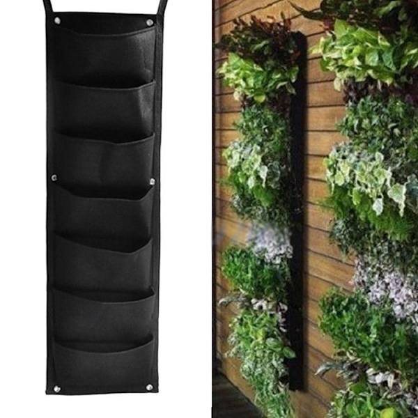 1 Stycke 7 Fickor Vertikal Hängande Planter, Filt Växtpåse