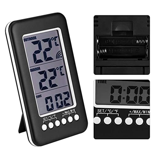 LCD digital temperaturmätare termometer inomhus utomhus med klocka