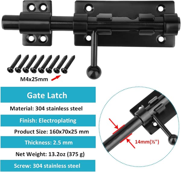 2 st 160 mm Dörrlås Dörrlås 304 Rostfritt Stål L
