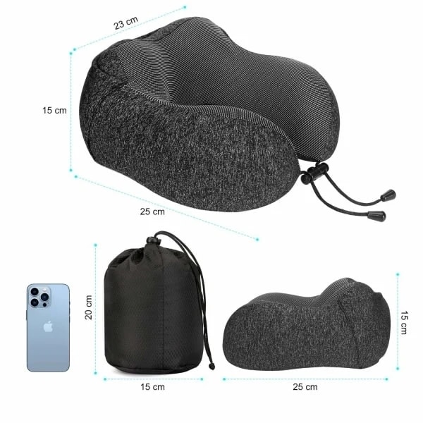 Nackkudde i memory foam, resekudde med huva