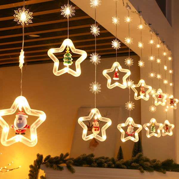 Pentagram Gardinlys Julepynt LED Farvede Lys