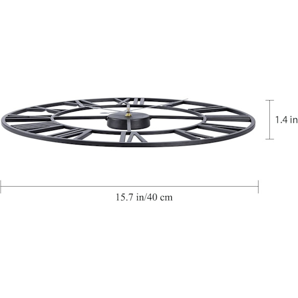 40CM Extra Stor Väggklocka - Modern Svart Metall Romerska Siffror Nästan Tyst Liten Tickande Batteridriven Väggklockor