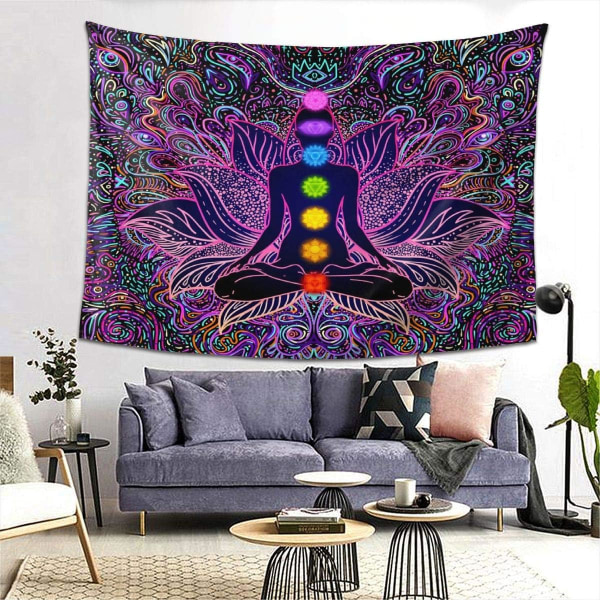 Syv Chakra Vægtæppe - Boho Mandala Spirituelt Vægtæppe Yoga M