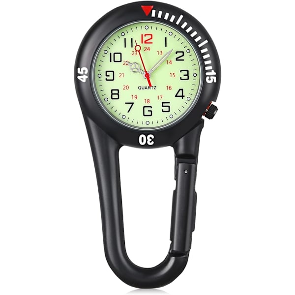 Sort Karabiner FOB Klips Luminous Ansigt Kvarts Ur Lommeur