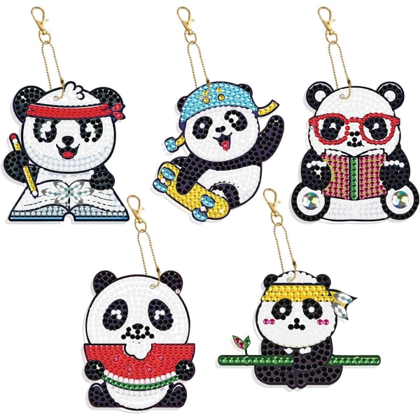 5D gør-det-selv 5 stykker diamantmaleri nøglering Cute Baby Panda, Di DXGHC