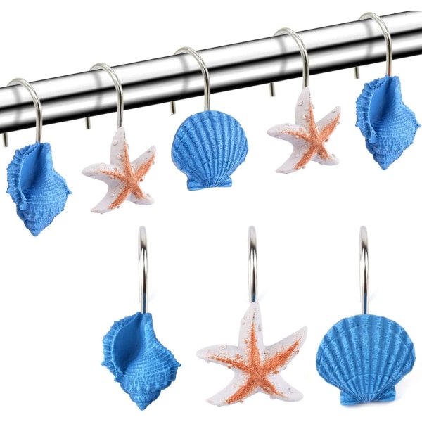 Snäckskal duschdraperi krokar, 12 rostsäker harts dekorativ krok