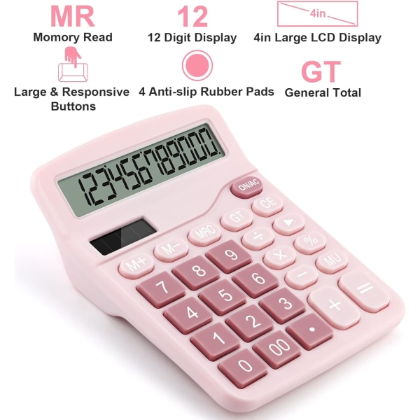 Stor 12-siffrig dubbeldriven grundläggande datorkalkylator, solenergi och B