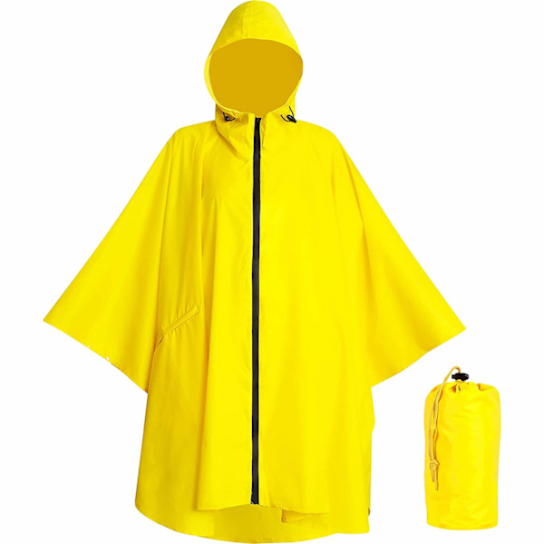 Poncho regnjakke med lynlås hætte til voksne, sort