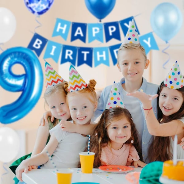 9-årig pojkefödelsedagsballong, blå 9-årig födelsedagsdekorat