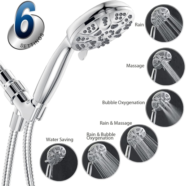 6 Functions Handheld Shower Head Set, High Pressure Shower Head H