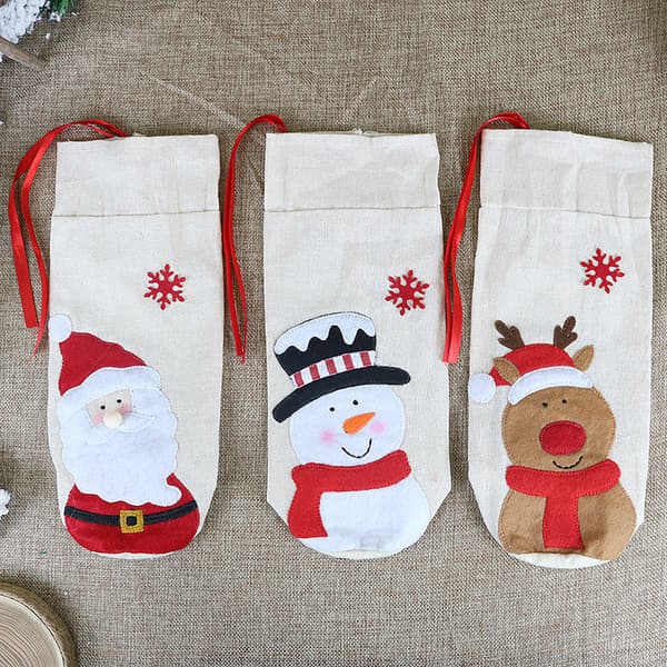 3 juldekorationer rödvinflaska set tomte snögubbe älg