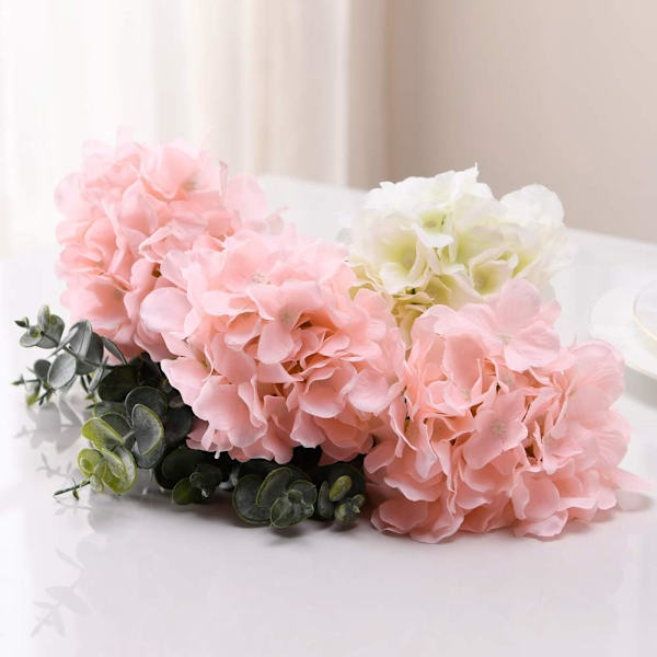 10 stk. lyserøde hortensia silkehovedpose elfenbenshvid fuld hortensia