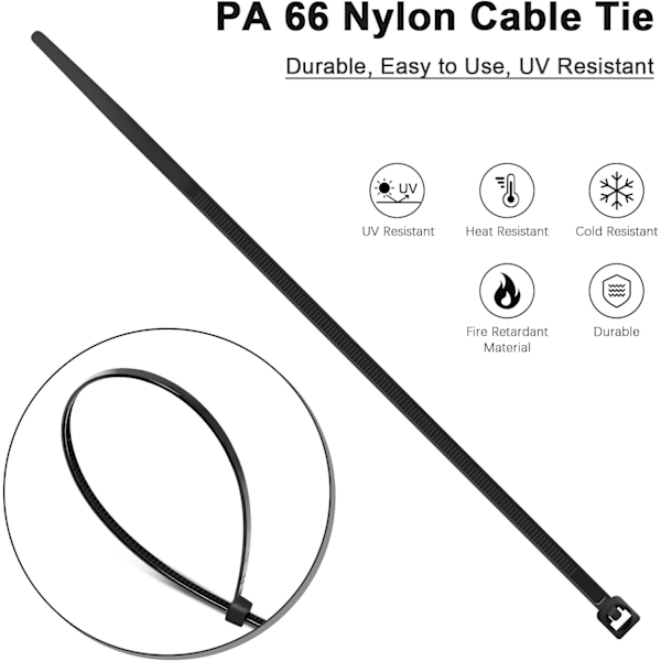 100 stycken Kabelbindare 200mm x 2.5mm, Professionella Kabelbindare, Nylon