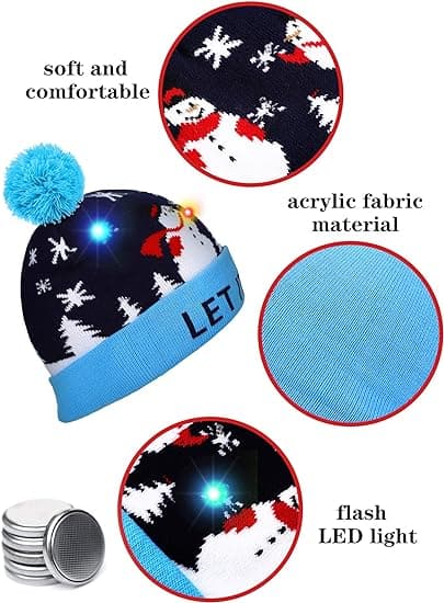 2 Stykker Jule LED Lysende Beanie Hat Ugly Sweater Strikket Hat