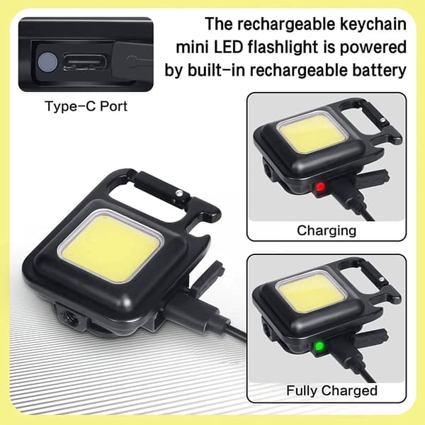 COB Mini Taskulamppu 500 Lumenia, Avaimenperän Pieni Latautuva Taskulamppu