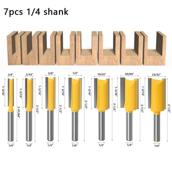 7 Dele 1/4 Tommer Skaft Lige Fræser Sæt, Tungsten Carbide