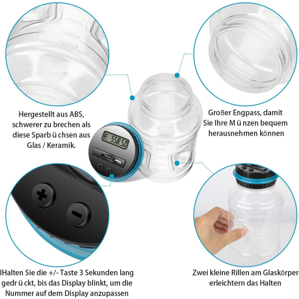 Spisbords-spargris med LCD-display, automatisk spargris