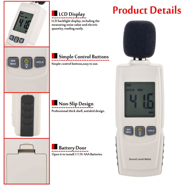 Digital Lydniveau Måler Decibel Tester 30-130dB(A) Range, Lyd