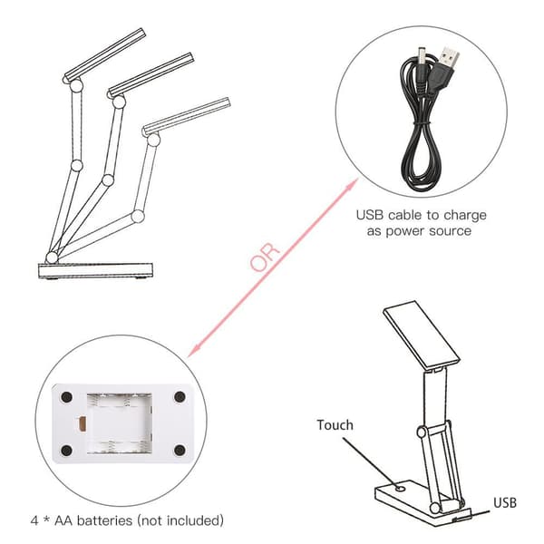 Foldbar Bærbar Trådløs USB Genopladelig Bordlampe, 3 Tilstande D
