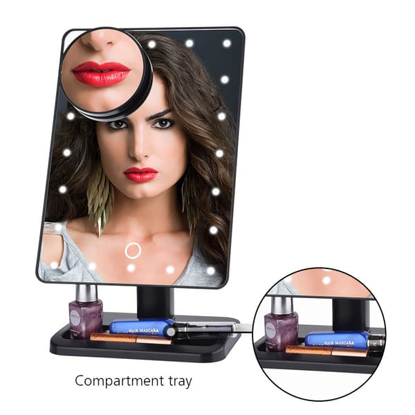Bluetooth LED Makeup Spejl med Touchscreen og 10x Forstørrelse