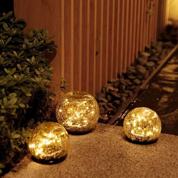 10Cm Sæt af Solcelle-Glaskugle Havelys Varmt Hvidt Solcellelampe