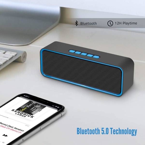 (Blå)Bärbar trådlös högtalare, Bluetooth 5.0-högtalare med 3D St